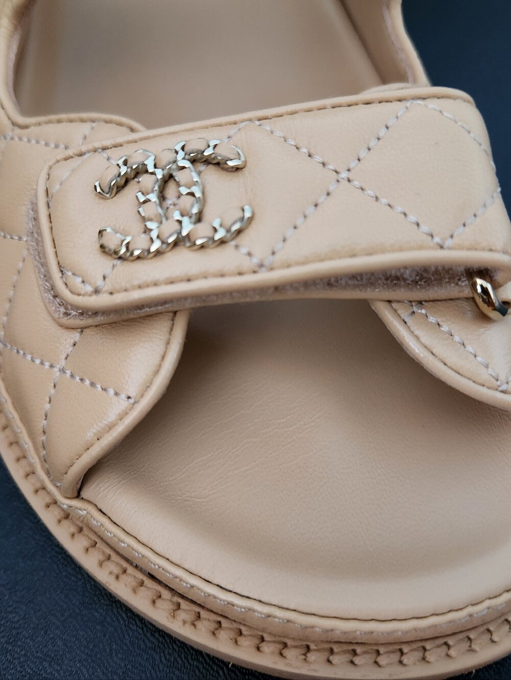 Authentic CHANEL Dad slide sandal Size 37.5 EU  BEIGE Mules Lambskin - Picture 11 of 16